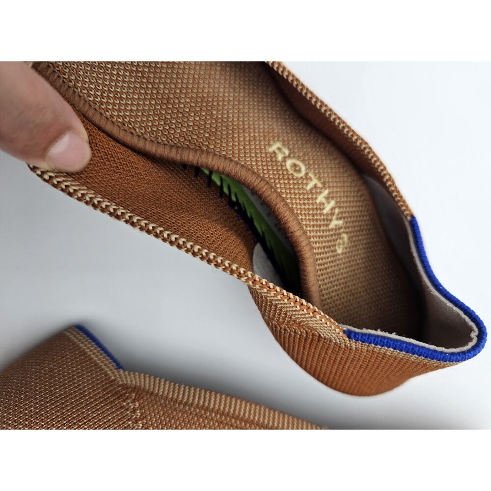 Rothy's The Point Slip-On Flats Amber Brown Knit Blue Trim Logo sz 7.5* - Picture 5 of 6